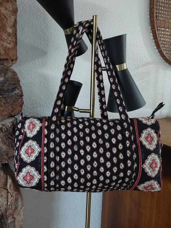 Vera Bradley Handbags - Vera Bradley Classic Black Duffel Bag Quilted Travel Luggage Retired 2002